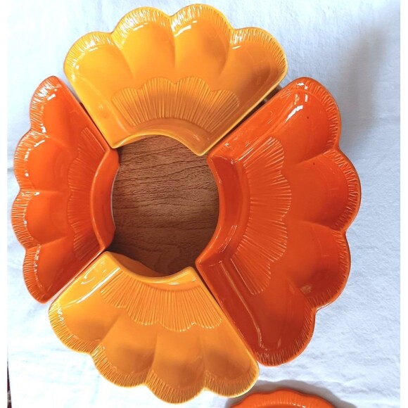 Vtg California Pottery Lazy Susan Sunflower Orange & Gold in Original Box - Picture 5 of 14